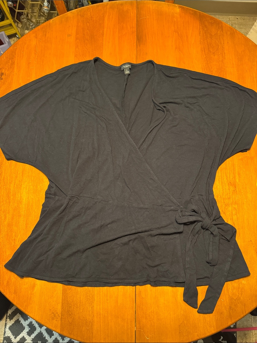 Ann Taylor Black Wrap-Style Short Sleeve Top